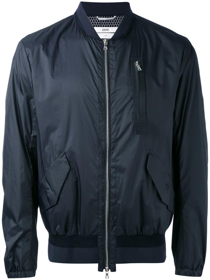 Oamc - Zipped Bomber Jacket - Men - Cotton/calf Leather/nylon/viscose - Xl, Blue, Cotton/calf Leather/nylon/viscose