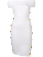 Alexandre Vauthier Bardot Side Button Cutout Dress - White