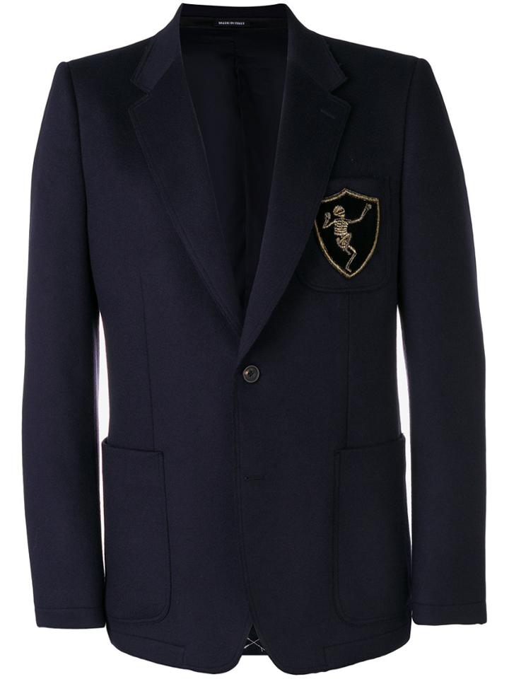 Alexander Mcqueen Skull Patch Blazer - Blue