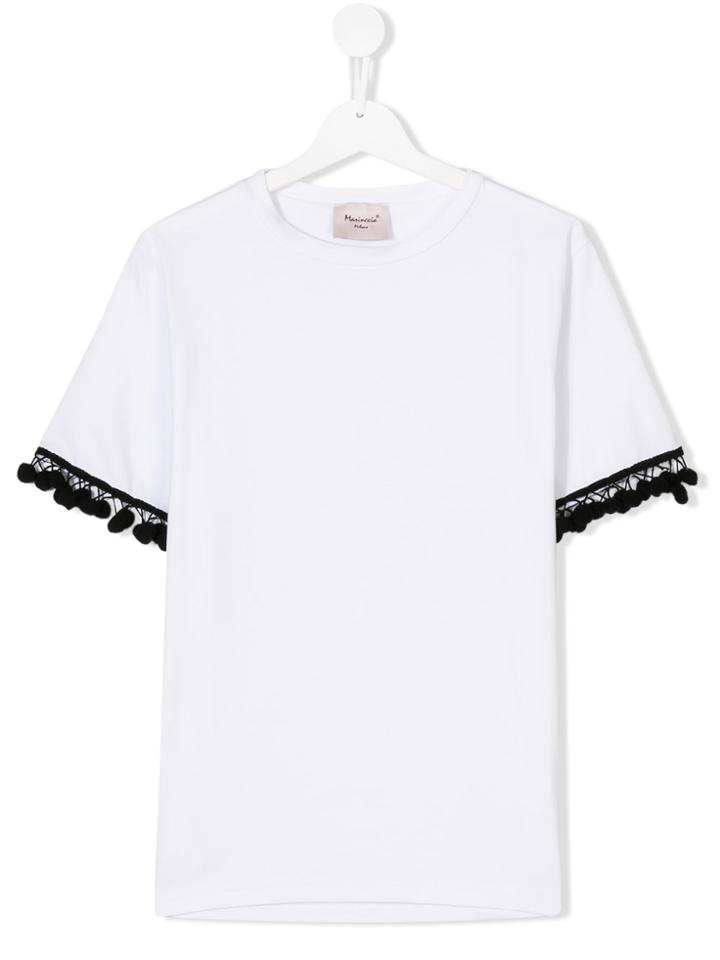 Mariuccia Milano Kids Teen Pom-pom Sleeve T-shirt - White