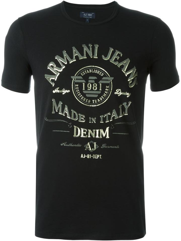 Armani Jeans Logo Print T-shirt, Men's, Size: Xxl, Black, Cotton/spandex/elastane