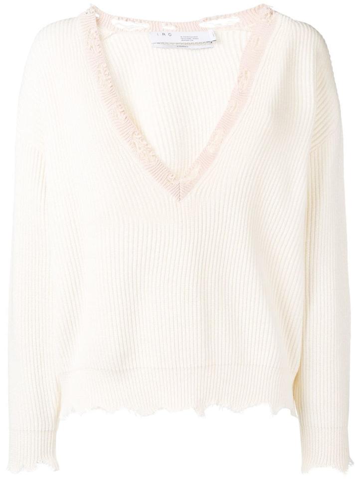 Iro Oversized Frayed Knitted Jumper - White