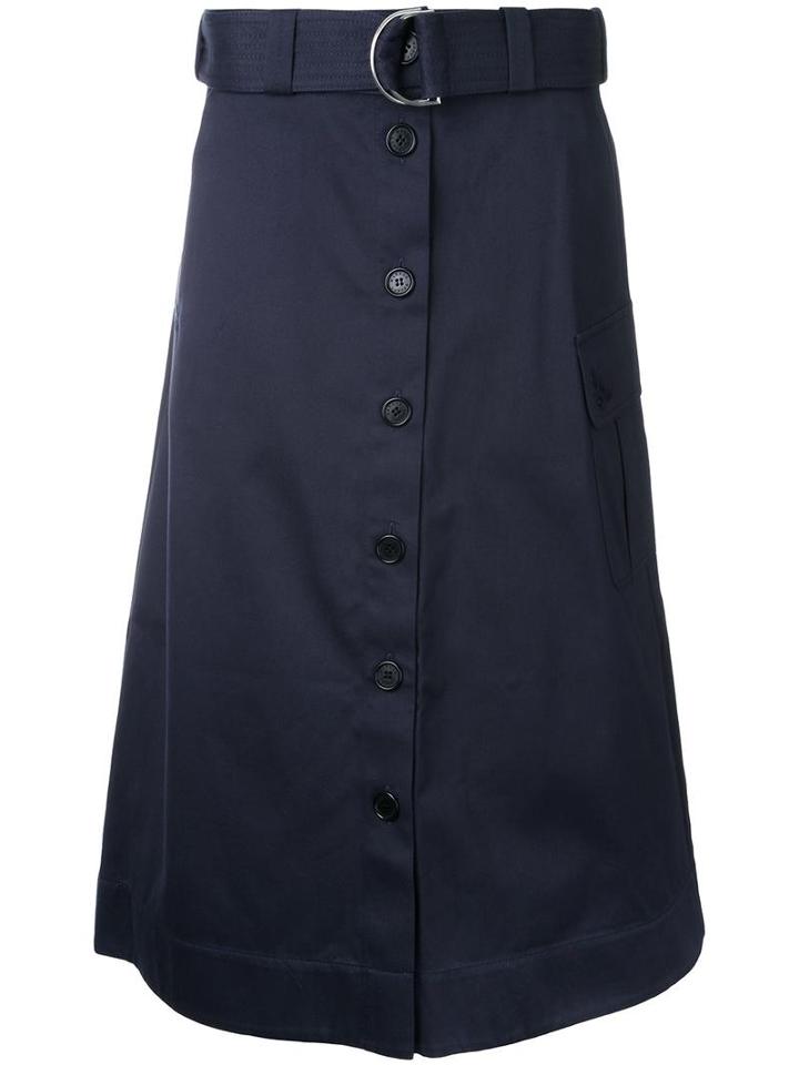 Markus Lupfer Belted Button Skirt, Women's, Size: Medium, Blue, Cotton