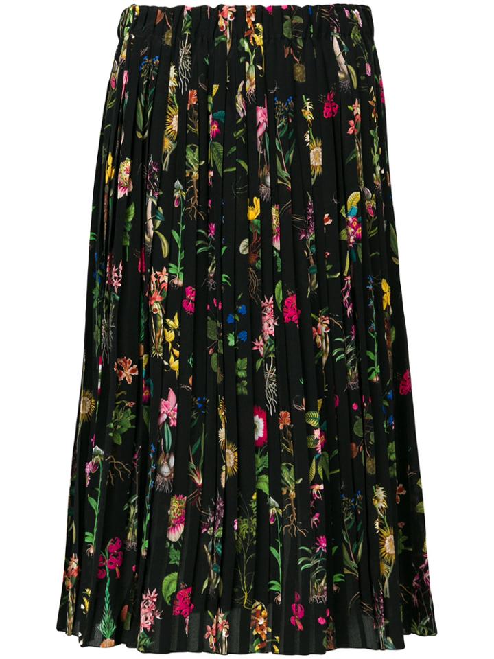 No21 Pleated Floral Skirt - Black