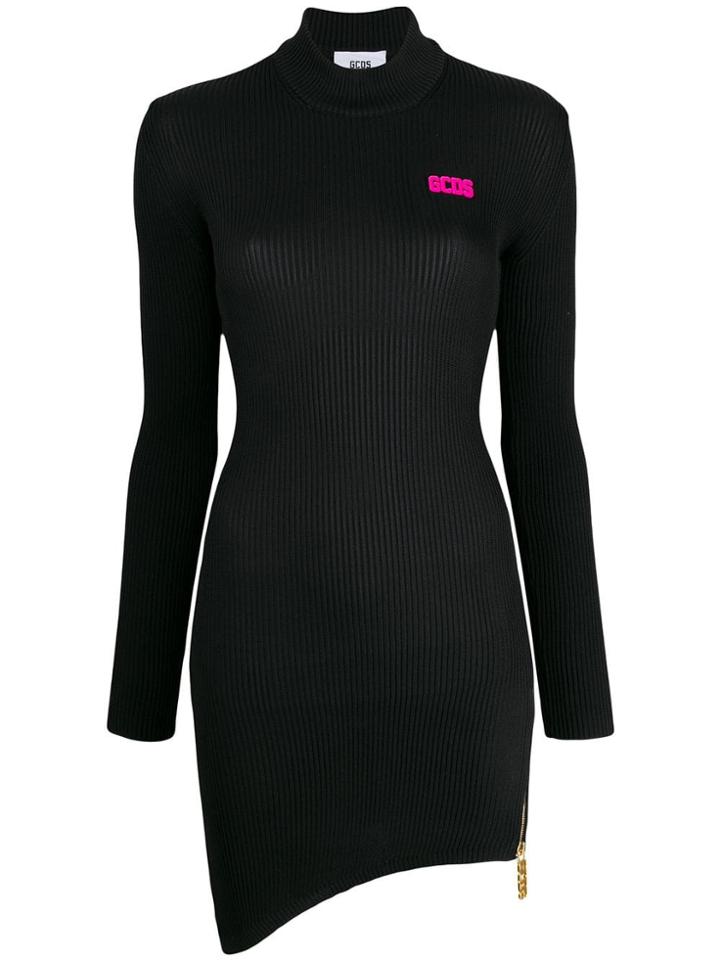 Gcds Ribbed Asymmetric Hem Dress - Black