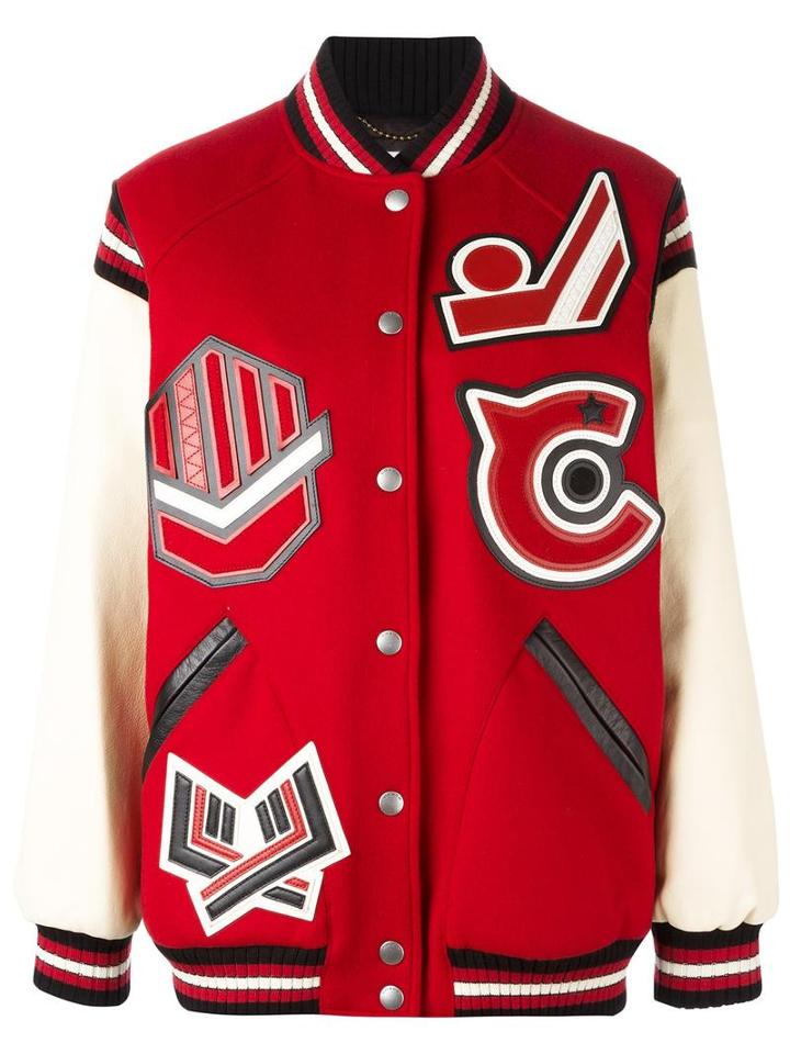 Coach Patched Bomber Jacket, Women's, Size: Small, Red, Wool/polyamide/lamb Skin/viscose