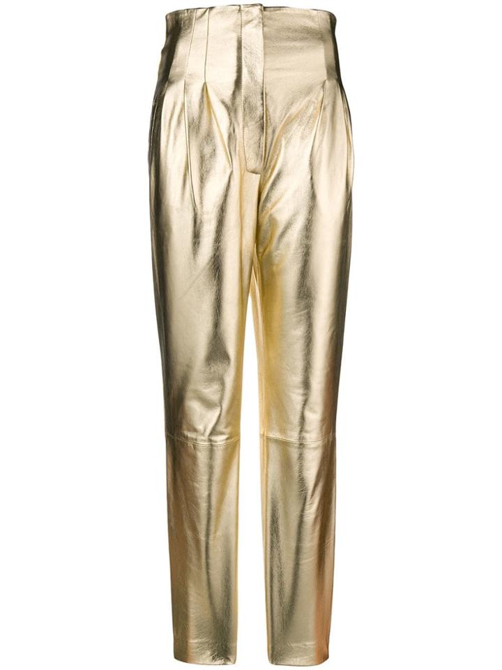 Alberta Ferretti High Waisted Slim Fit Trousers - Metallic