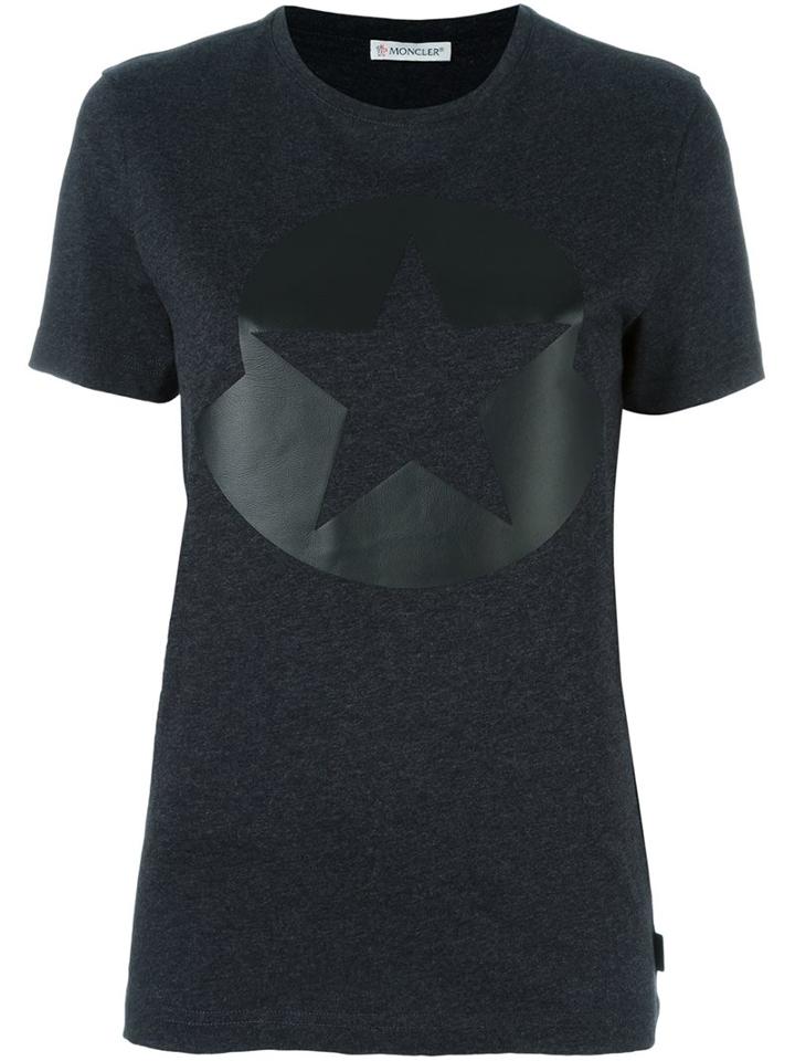 Moncler Star Logo Print T-shirt, Women's, Size: Large, Grey, Cotton/calf Leather