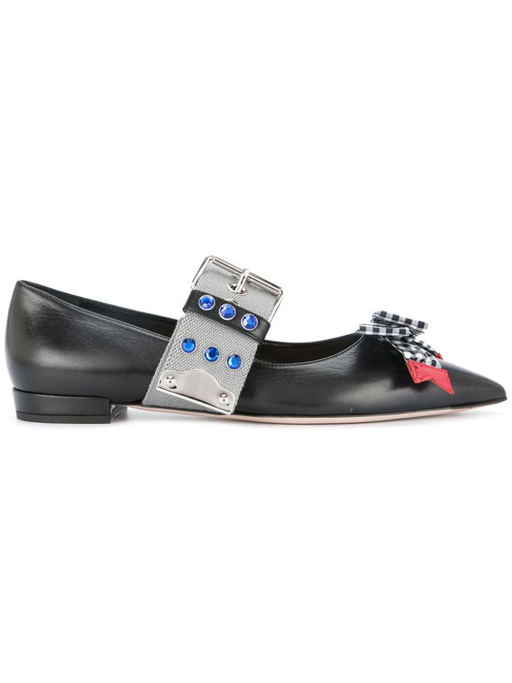 Miu Miu Bow Strap Ballerina Shoes - Black