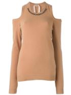 No21 Embellished Cold Shoulder Jumper, Women's, Size: 46, Brown, Cashmere/virgin Wool