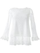 Guild Prime - Lace Overlay Ruffle Sleeve Shirt - Women - Rayon - 34, White, Rayon