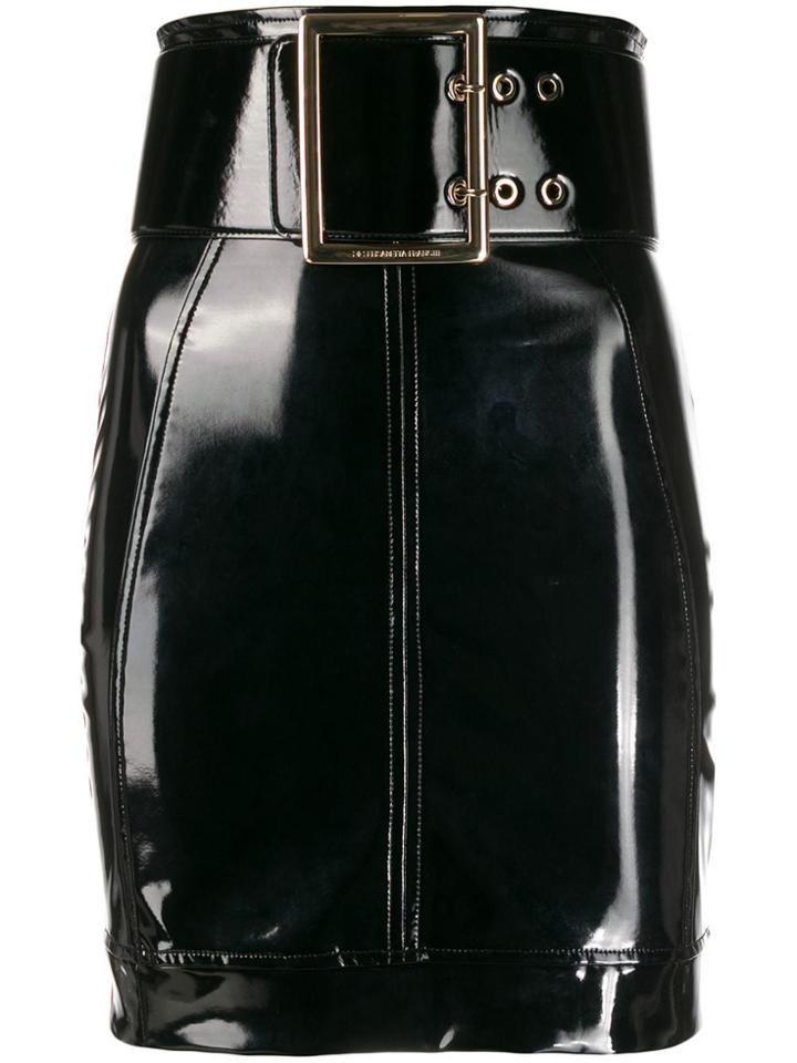 Elisabetta Franchi Belted Vinyl Skirt - Black