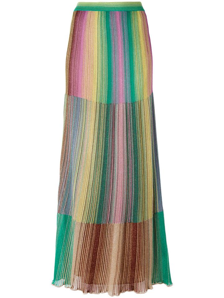 M Missoni - Long Metallic Knit Stripe Skirt - Women - Polyester - 42, Women's, Green, Polyester