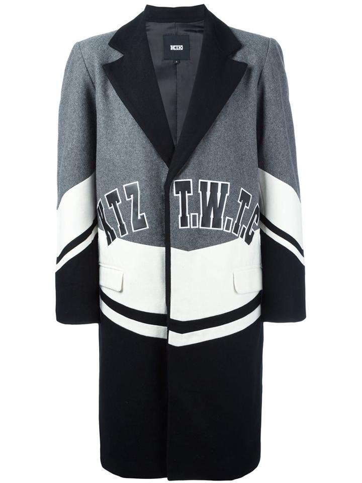 Ktz Colour Block Midi Coat, Men's, Size: Large, Grey, Polyester/viscose/wool
