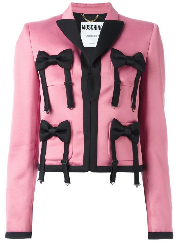 Moschino Bow Tie Embellished Jacket, Women's, Size: 38, Pink/purple, Polyester/rayon/virgin Wool