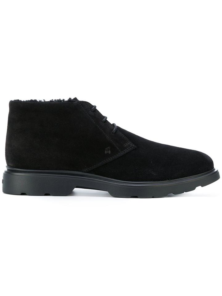 Hogan Shearling Lined Derby Shoe Boots - Black