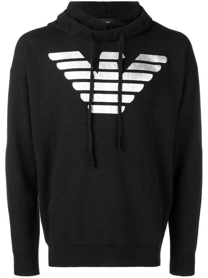 Emporio Armani Logo Print Hoodie - Black