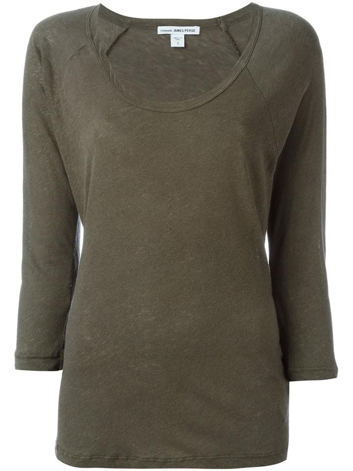 James Perse Three-quarters Sleeve T-shirt, Women's, Size: 0, Green, Cotton/linen/flax