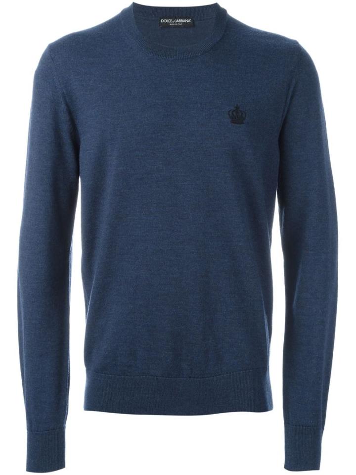 Dolce & Gabbana Embroidered Crown Jumper, Men's, Size: 50, Blue, Wool