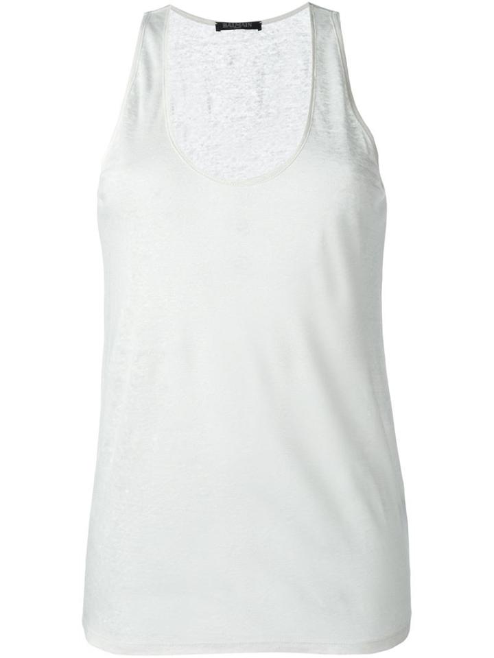 Balmain Racerback Tank Top, Women's, Size: 34, Nude/neutrals, Linen/flax