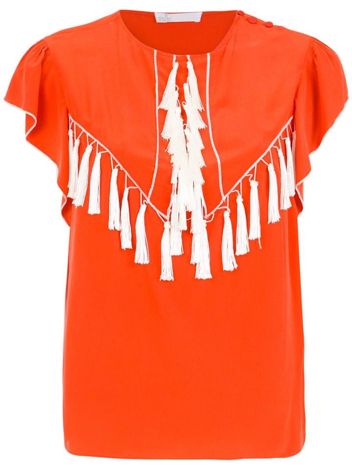 Nk Fringed Silk Top - Red