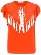 Nk Fringed Silk Top - Red