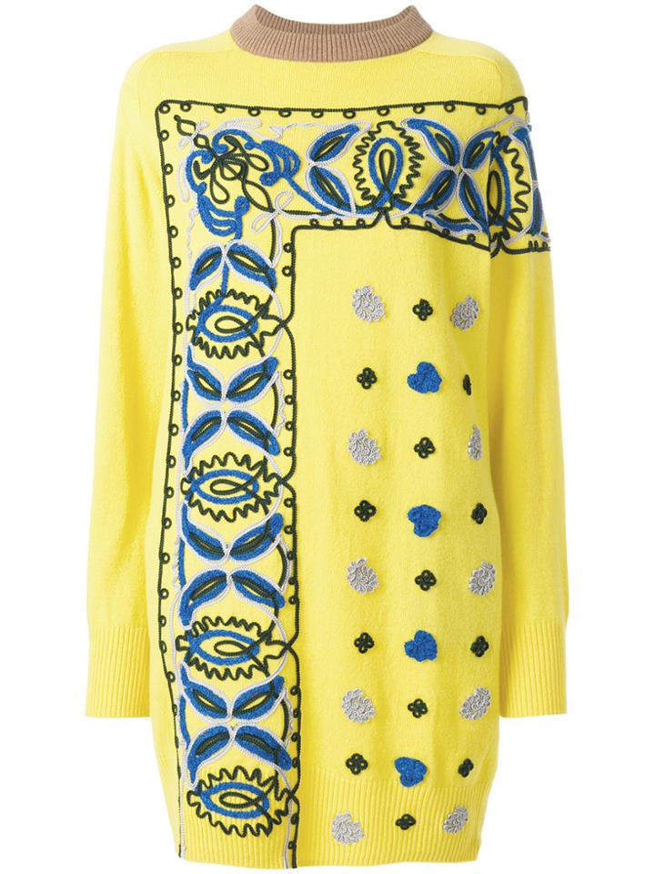 Sacai Embroidered Sweater Dress - Yellow & Orange