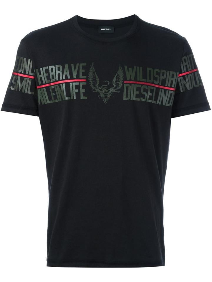 Diesel Logo Print T-shirt, Men's, Size: Medium, Black, Cotton/polyester