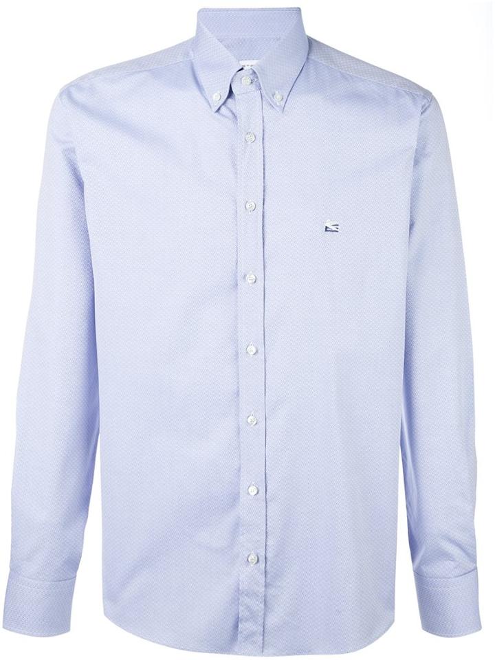 Etro Plain Shirt, Men's, Size: 44, Blue, Cotton