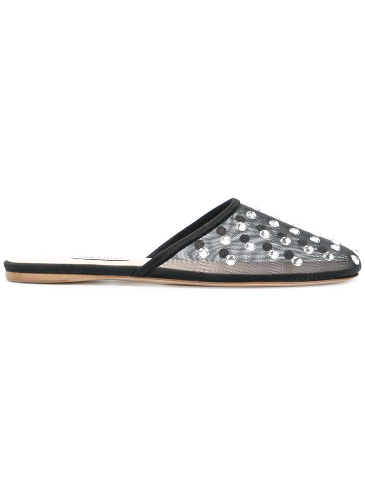 Attico Embellished Front Flat Sandals - Black