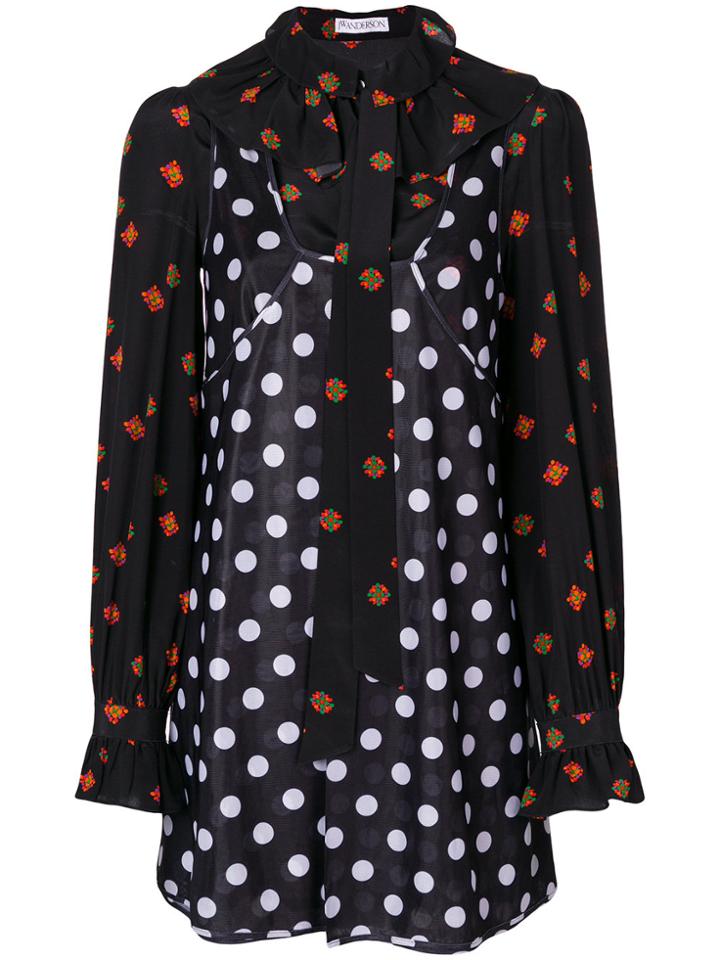 Jw Anderson Polka Dot And Floral Print Dress - Black