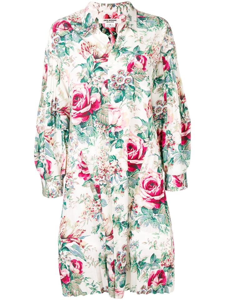Junya Watanabe Floral Print Shirt Dress - White