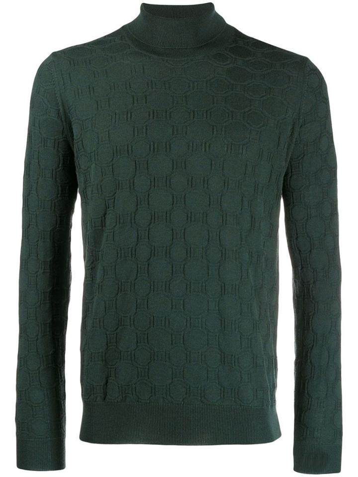 Corneliani Patterned Knit Roll Neck Sweater - Green