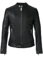 Les Hommes Urban Mandarin Collar Biker Jacket - Black