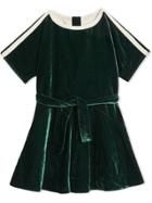 Burberry Kids Stripe Detail Velvet Dress - Green