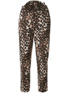 Pushbutton High-waisted Leopard-print Trousers - Brown