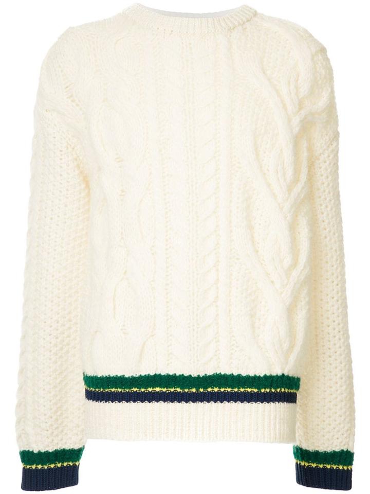 Coohem Stripe Detail Aran Knit Sweater - White