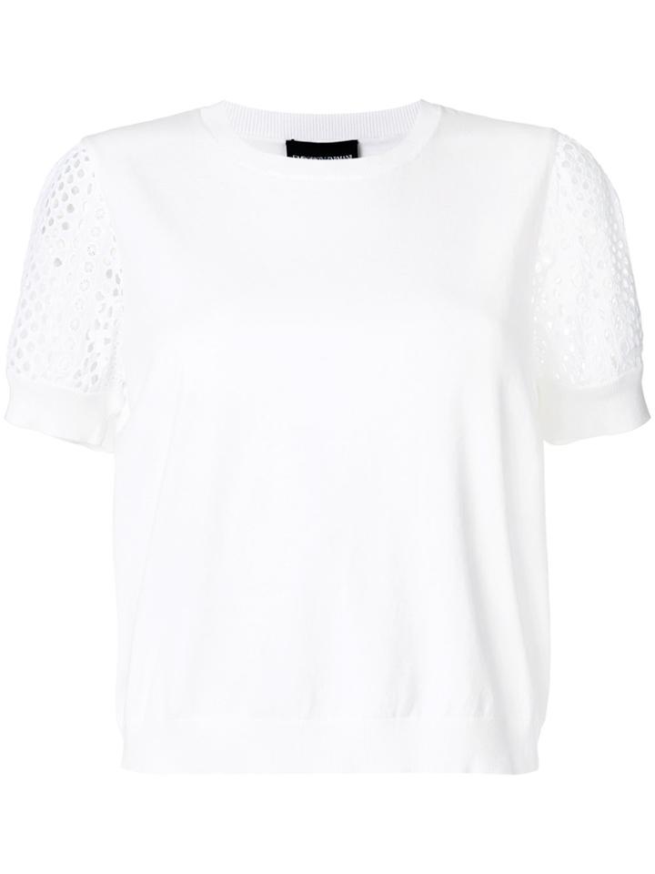 Emporio Armani Broderie Anglaise Sleeve Top - White