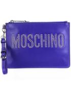 Moschino Studded Logo Clutch, Women's, Pink/purple, Leather
