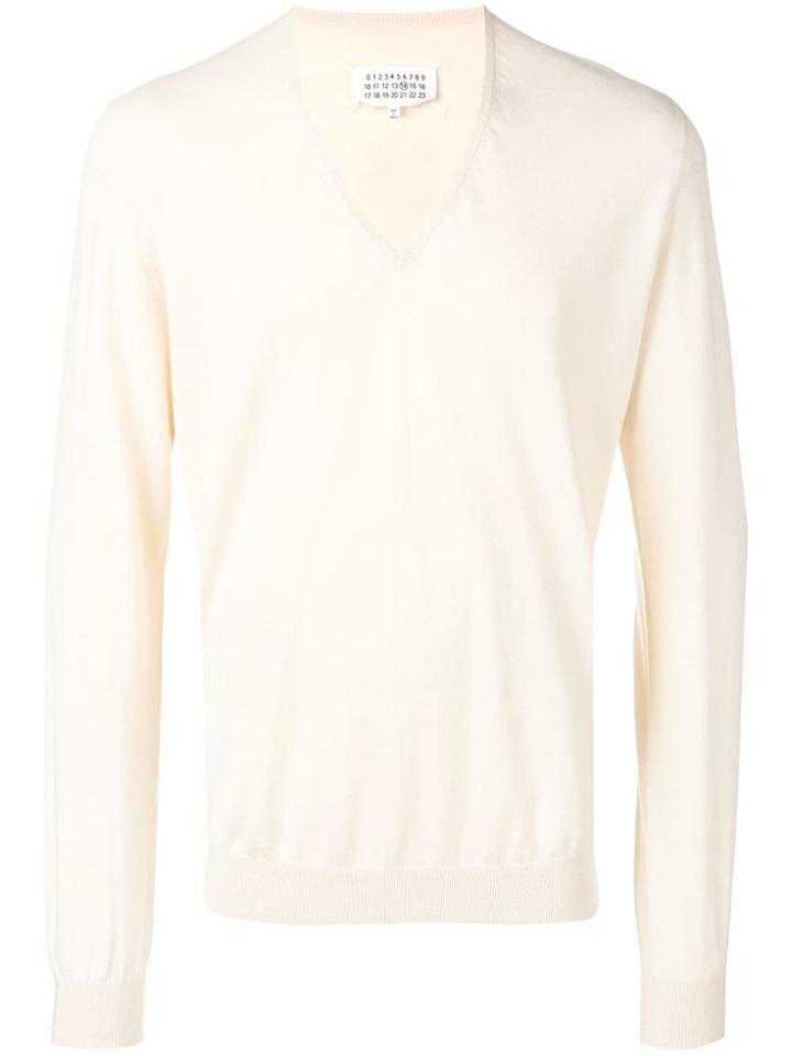 Maison Margiela Nibbled Trim V-neck Sweater - Neutrals