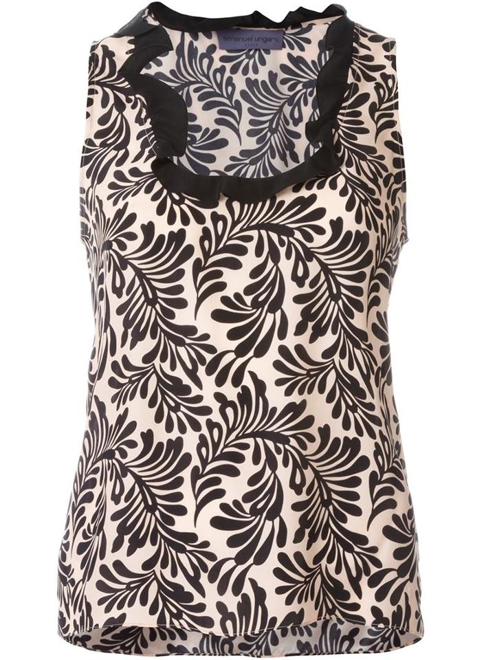 Emanuel Ungaro Floral Print Ruffled Top, Women's, Size: 40, Black, Silk