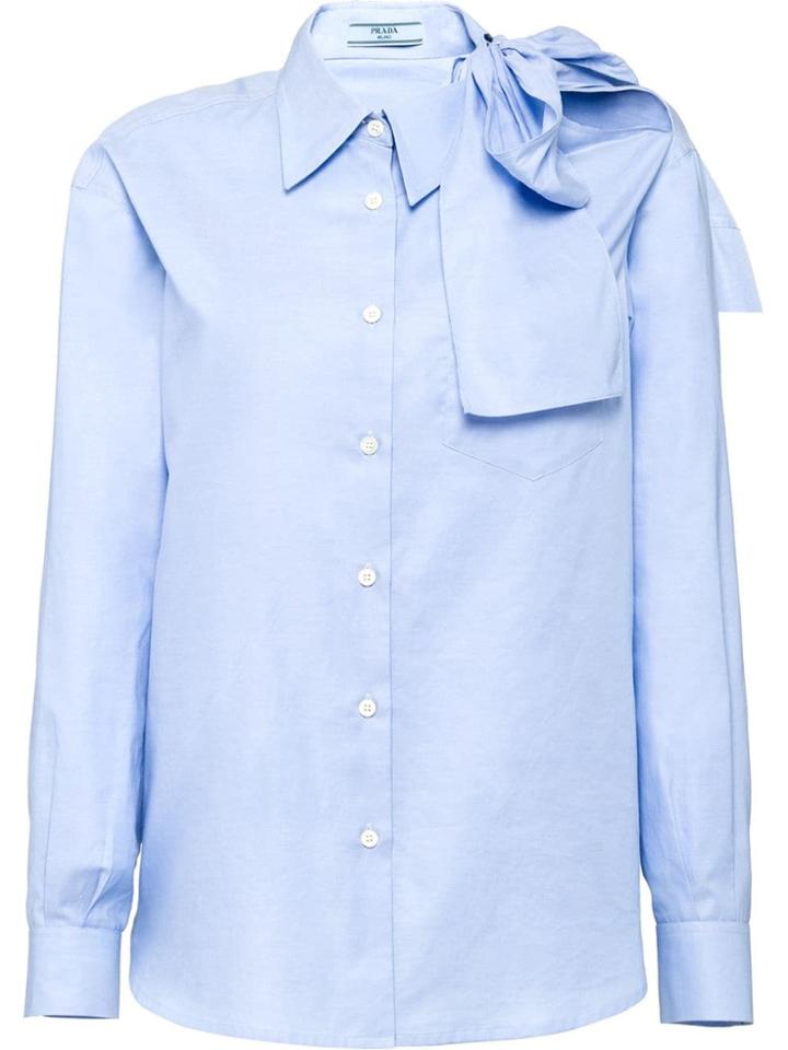 Prada Poplin Blouse With Bow - Blue