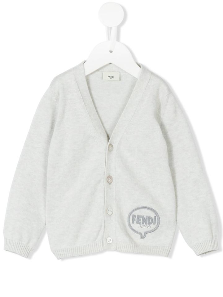 Fendi Kids - Logo Embroidery Cardigan - Kids - Cotton - 6 Mth, Grey