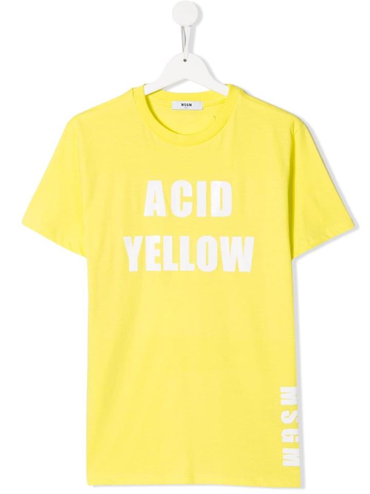 Msgm Kids Logo Print T-shirt - Yellow