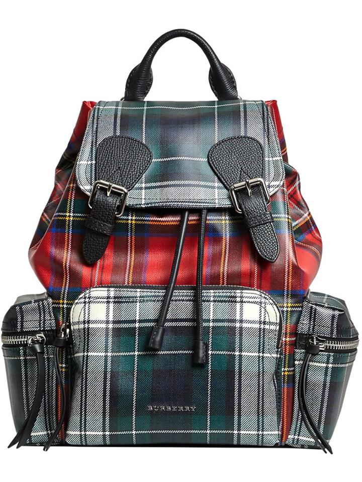 Burberry The Medium Rucksack In Laminated Tartan - Green