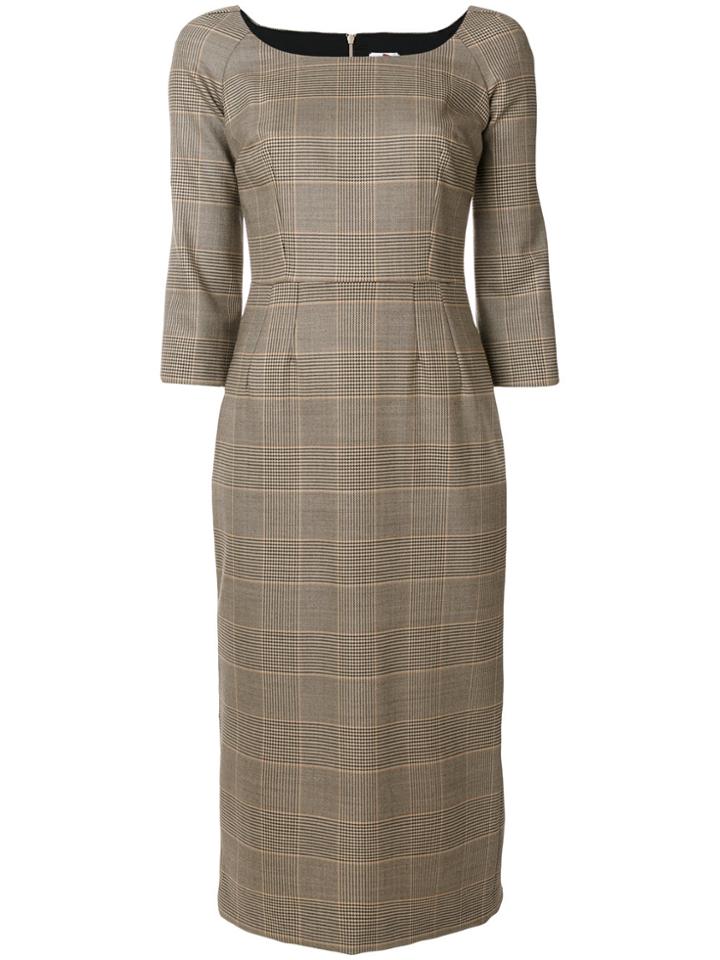 Ultràchic Herringbone Print Dress - Brown