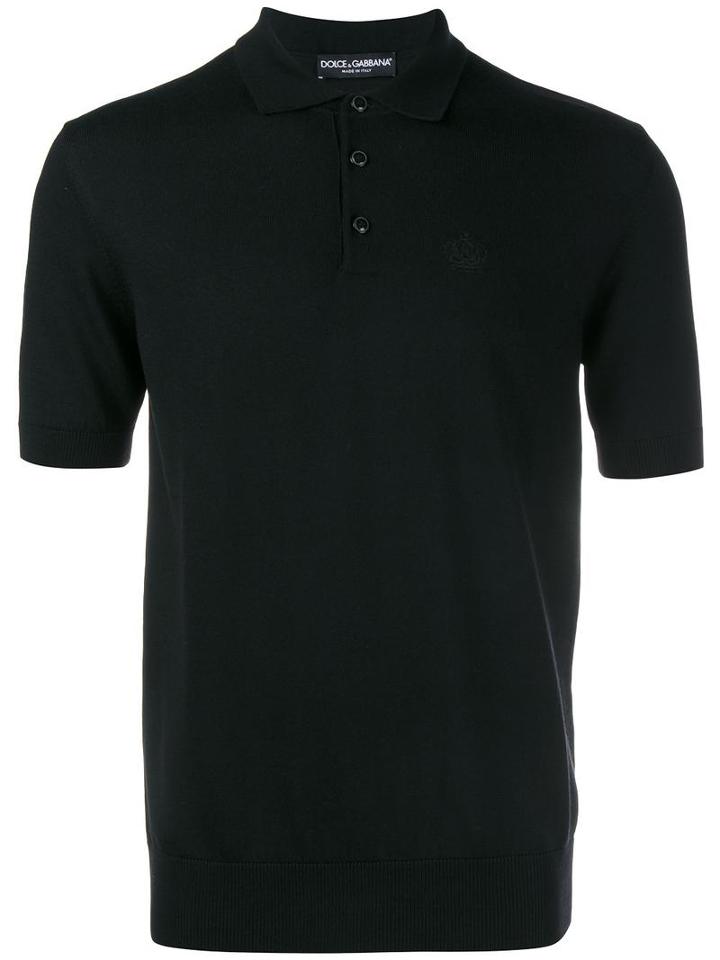 Dolce & Gabbana Embroidered Crown Knit Polo Shirt, Men's, Size: 52, Black, Virgin Wool
