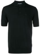 Dolce & Gabbana Embroidered Crown Knit Polo Shirt, Men's, Size: 52, Black, Virgin Wool