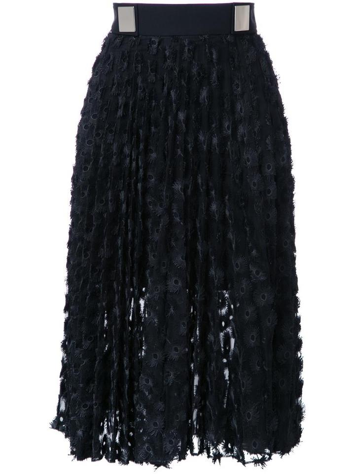 Carven Eyelet Pleated Skirt, Women's, Size: 42, Black, Polyester