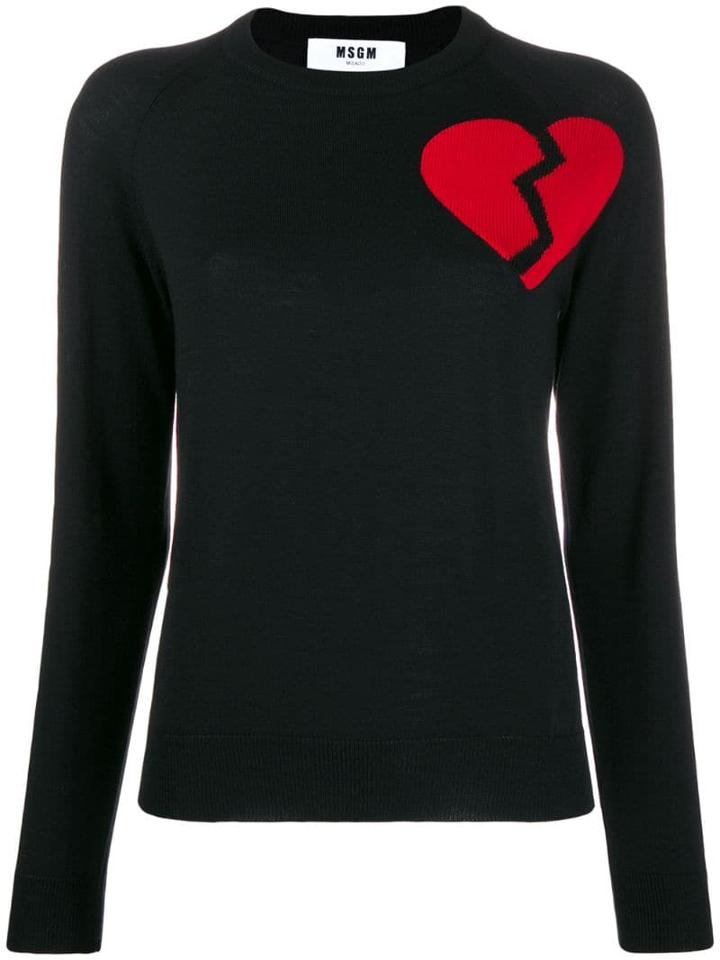 Msgm Broken Heart Motif Jumper - Black